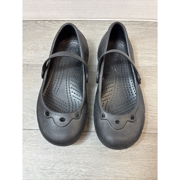 Crocs Mary Jane Flats Womens Size 5 Juniors 3 Slip Resistant Casual Black - Picture 1 of 10
